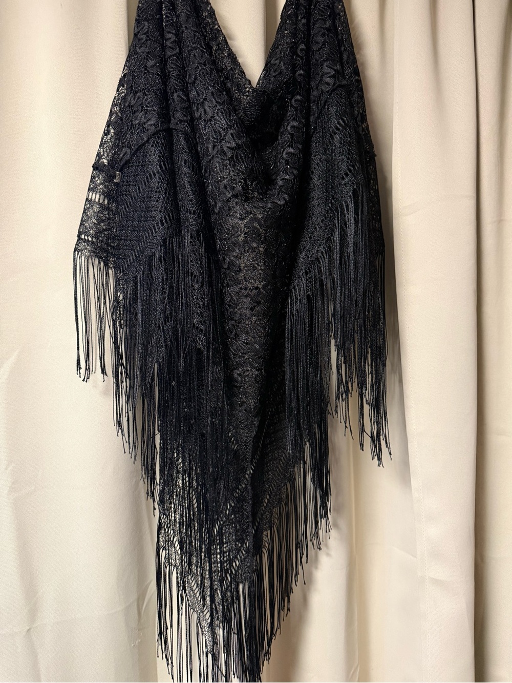 Black Lace Fringe Shawl - Women Accessories